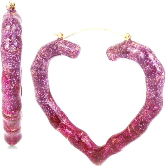 New! BETSEY JOHNSON Large Pink Mauve Ombre Heart Hoop Earrings. - Picture 1 of 7